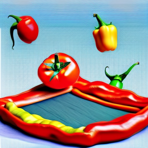 trampoline, tomato, pepper, notebook